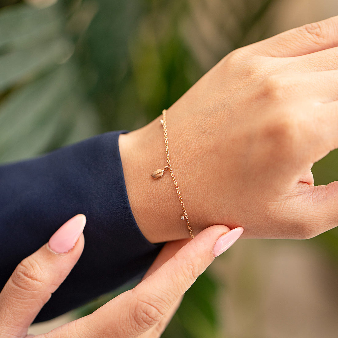 Leaves Charm Diamond Bracelet