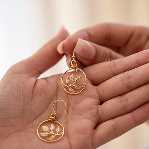 Framed Leaf Gold Drop Earrings