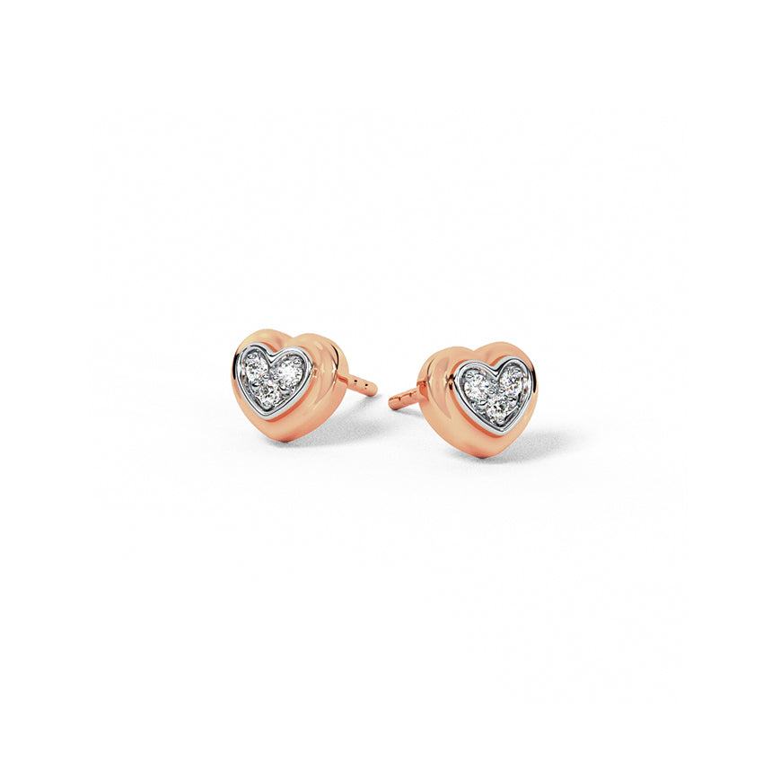 Rosy Heart Diamond Stud Earrings