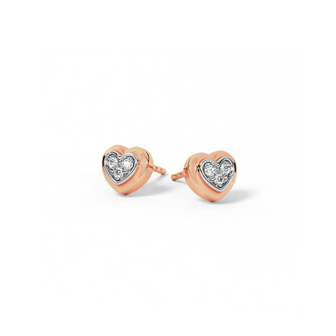 Rosy Heart Diamond Stud Earrings