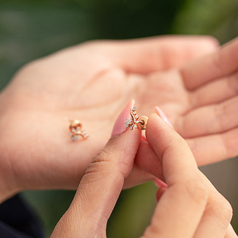 Floral Leaf Diamond Stud Earrings