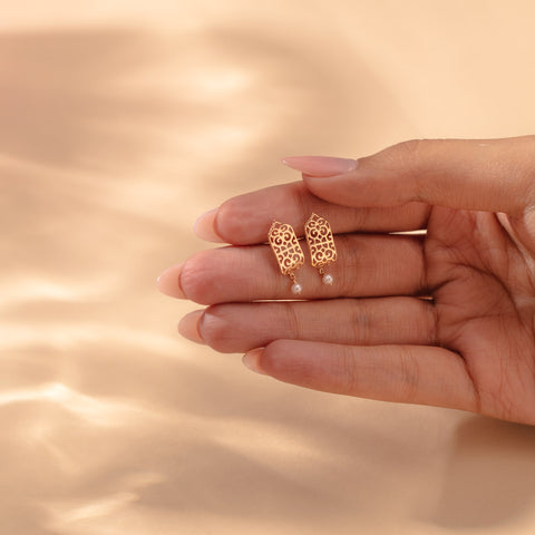 Latticed Pearl Hoop Earrings