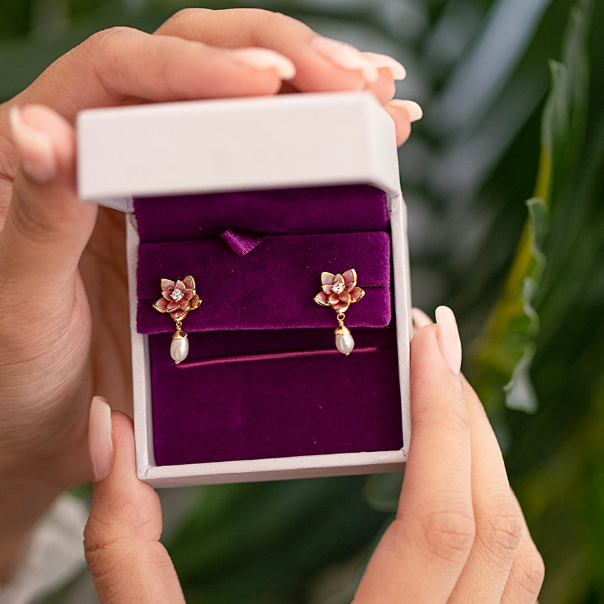 Magnificent Lotus Pearl Drop Earrings