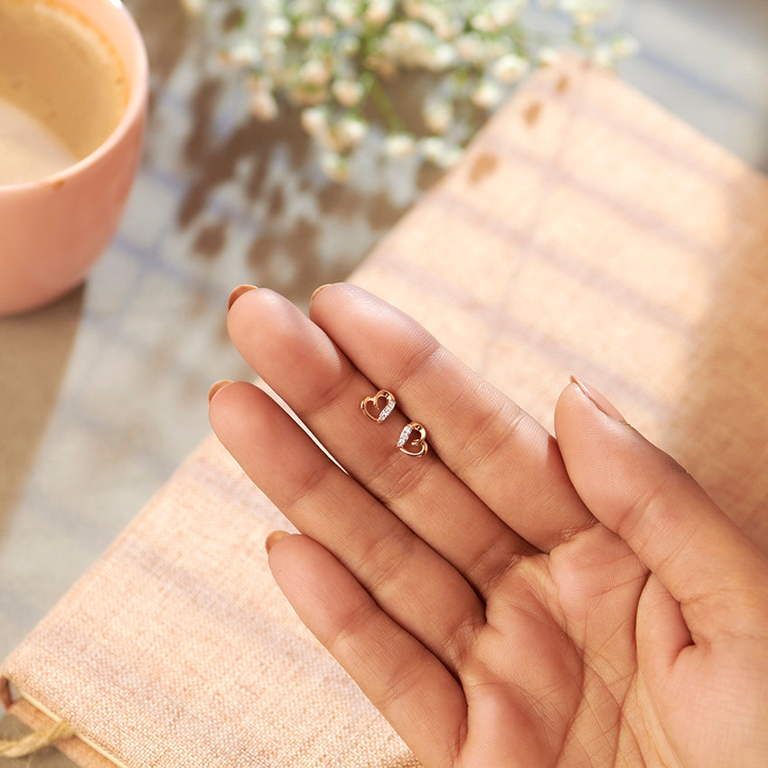 Graceful Heart Diamond Stud Earrings