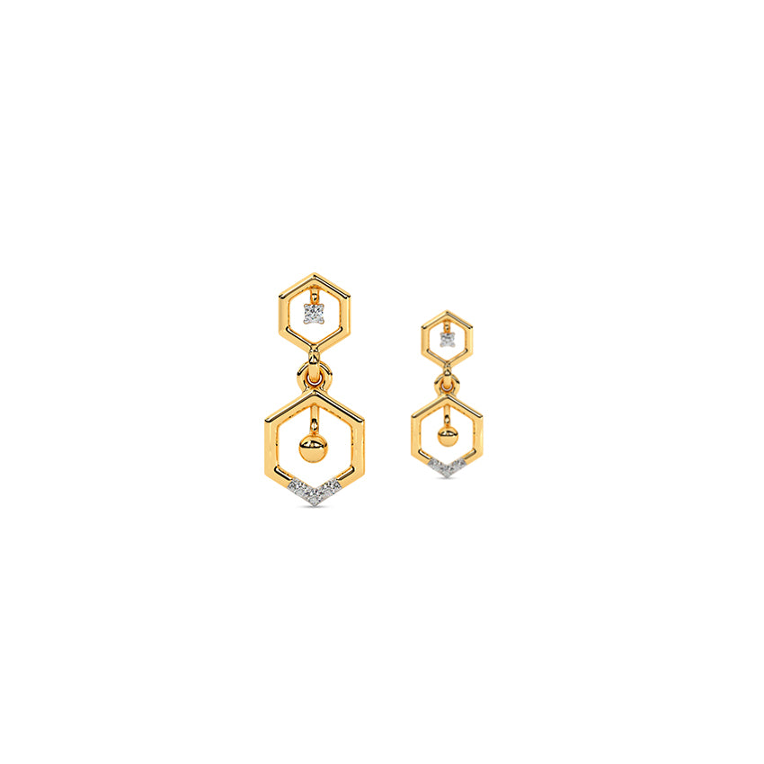 Duo Hexagon Diamond Drop Earrings