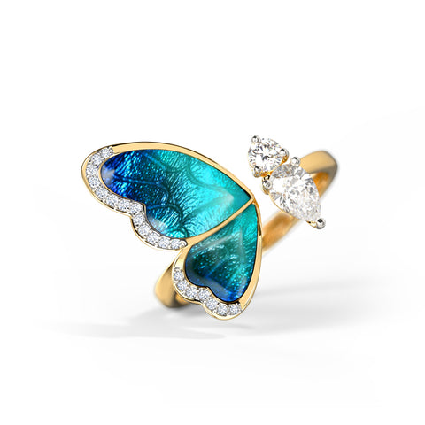 One Wing Blue Butterfly Diamond Ring