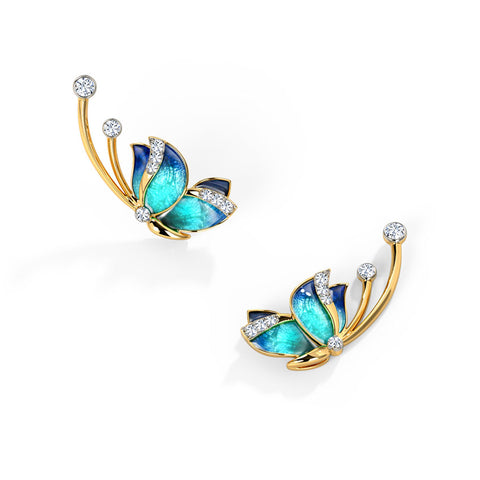 Flitter Blue Butterfly Diamond Ear Cuffs