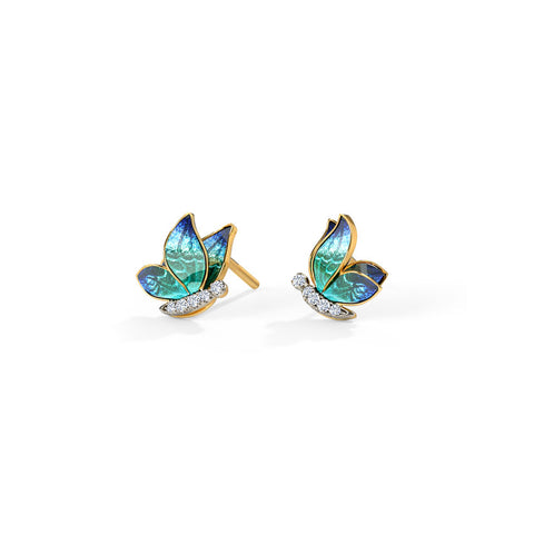 Petite Blue Butterfly Diamond Stud Earrings