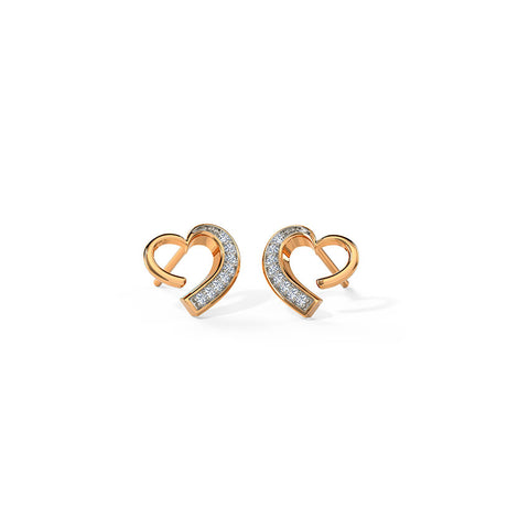 Glittering Heart Diamond Stud Earrings