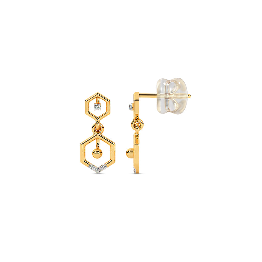 Duo Hexagon Diamond Drop Earrings