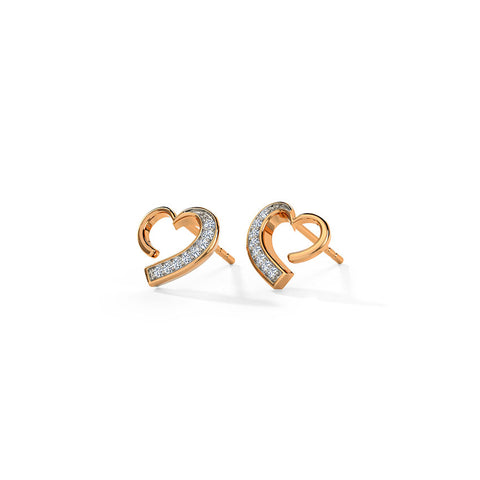 Glittering Heart Diamond Stud Earrings