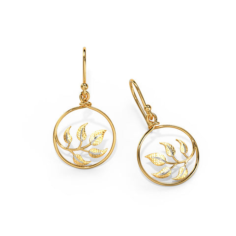 Framed Leaf Gold Drop Earrings