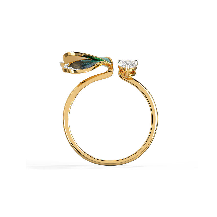 One Wing Blue Butterfly Diamond Ring