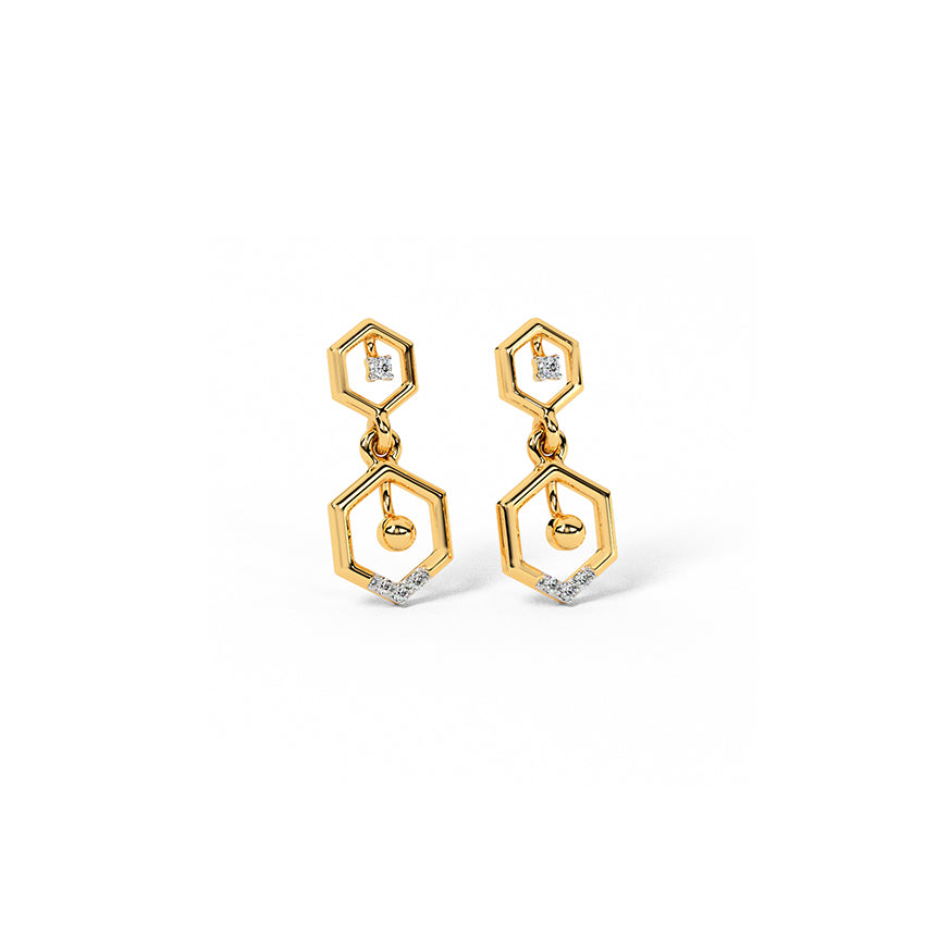 Duo Hexagon Diamond Drop Earrings