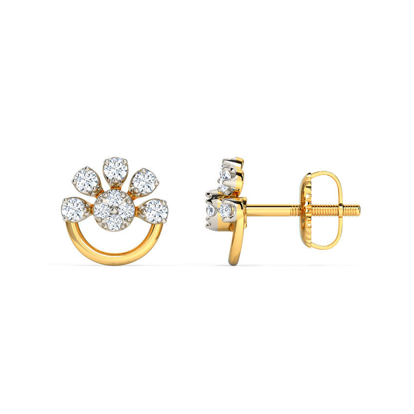 Half Bloom Diamond Stud Earrings