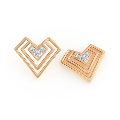 Edgy Heart Diamond Stud Earrings