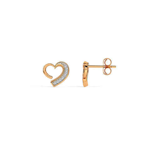 Glittering Heart Diamond Stud Earrings