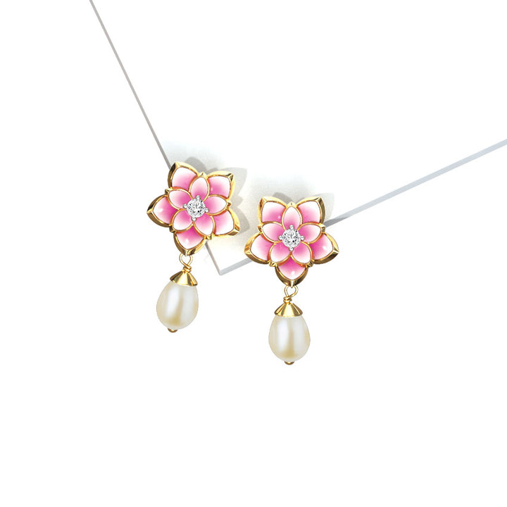 Magnificent Lotus Pearl Drop Earrings