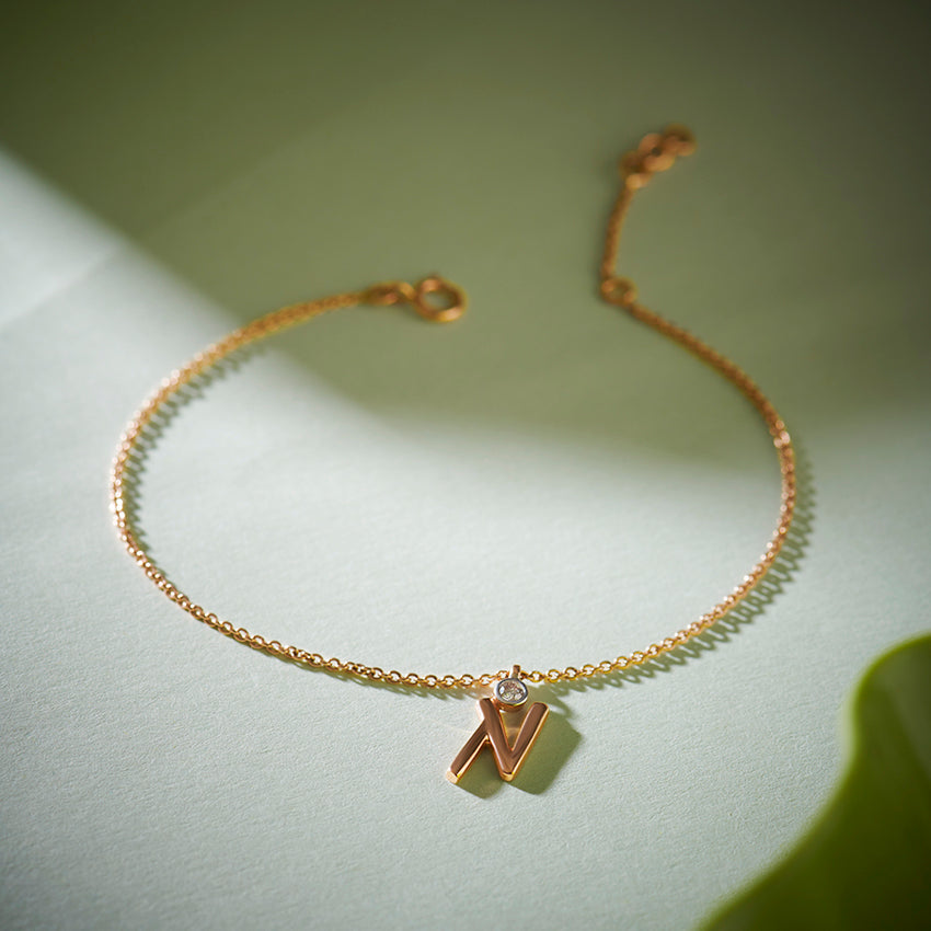 Alphabet N Charm Diamond Bracelet