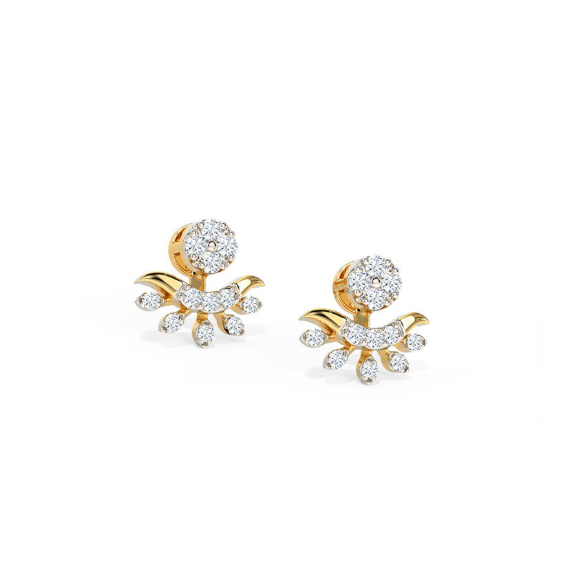 Gleaming Leaflet Diamond Stud Earrings