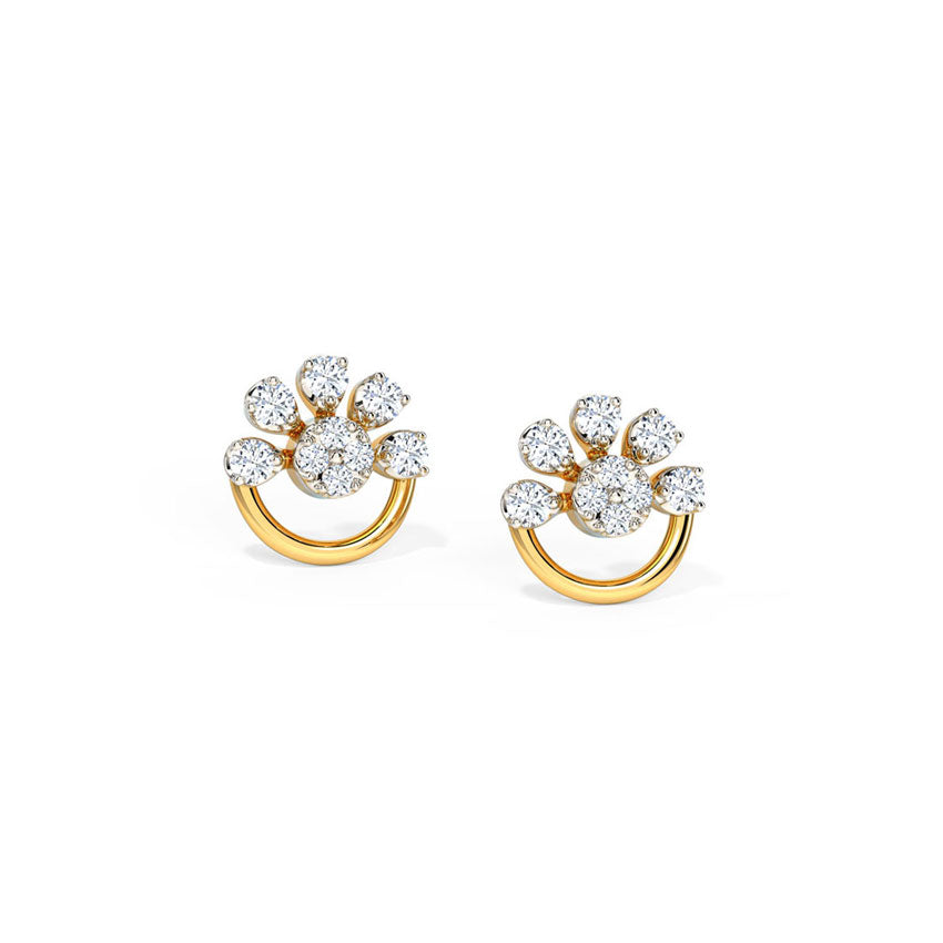 Half Bloom Diamond Stud Earrings