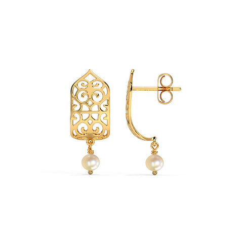 Latticed Pearl Hoop Earrings