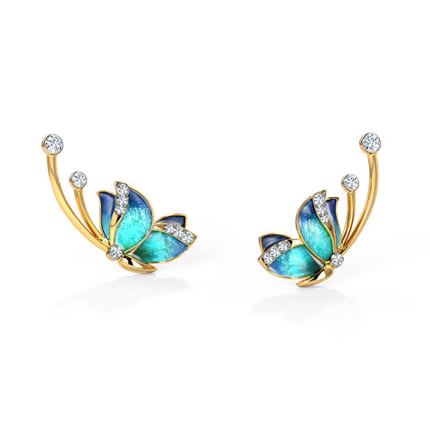 Flitter Blue Butterfly Diamond Ear Cuffs