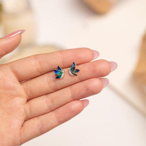 Petite Blue Butterfly Diamond Stud Earrings