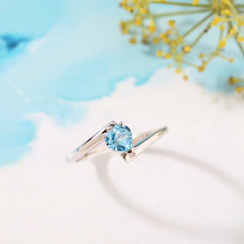 Heart Blue Topaz Gemstone Ring