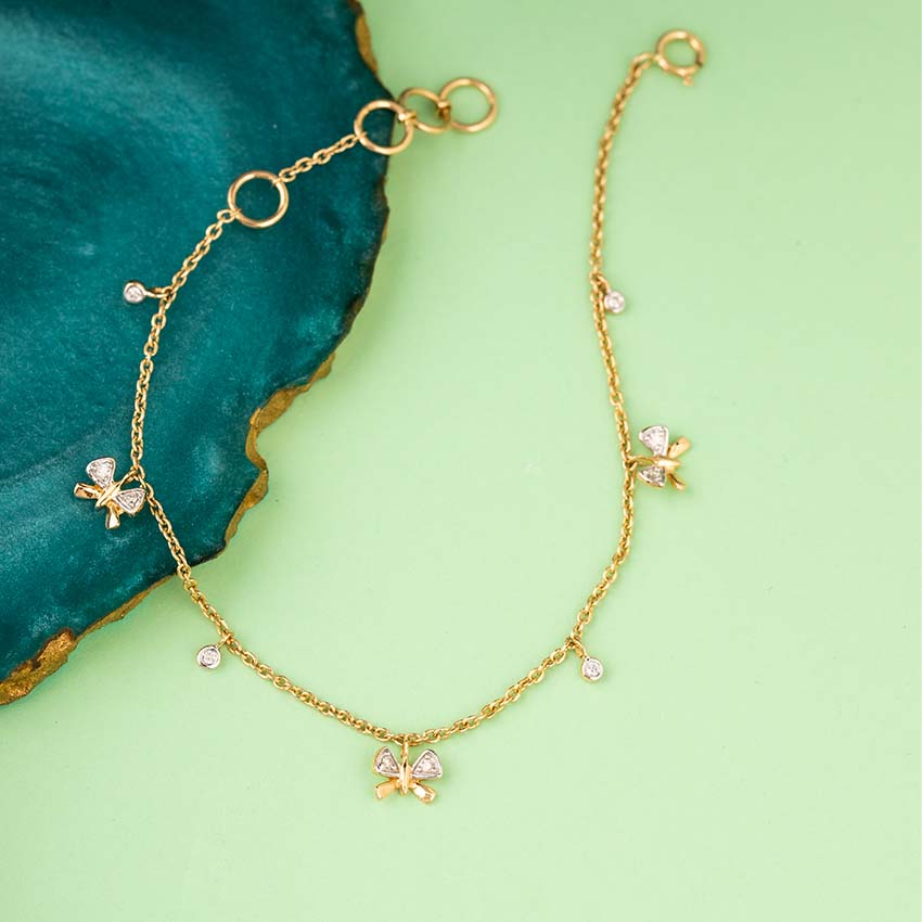 Diamond Butterfly Charm Bracelet