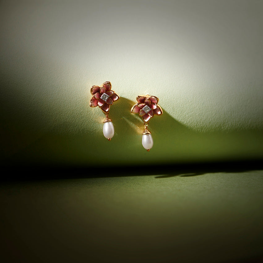 Magnificent Lotus Pearl Drop Earrings