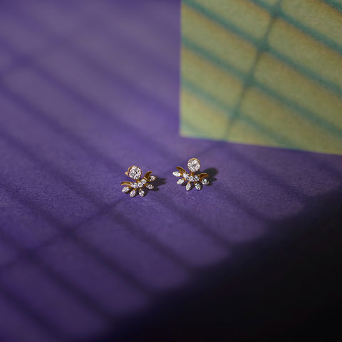 Gleaming Leaflet Diamond Stud Earrings