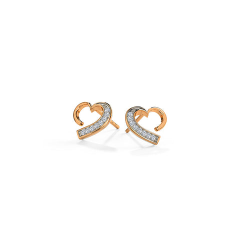 Glittering Heart Diamond Stud Earrings