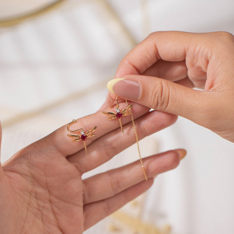 Dragonfly Gemstone Sui Dhaga Earrings