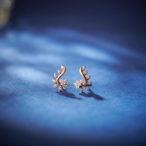 Floral Leaf Diamond Stud Earrings