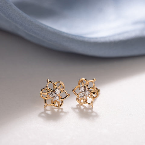 Ornate Bloom Diamond Stud Earrings