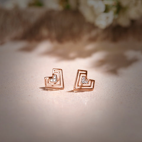 Edgy Heart Diamond Stud Earrings