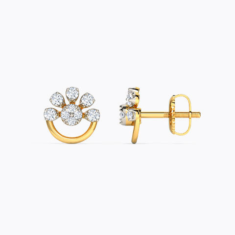 Half Bloom Diamond Stud Earrings