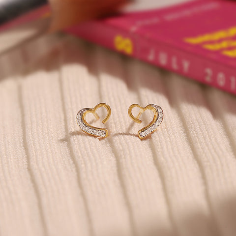 Glittering Heart Diamond Stud Earrings