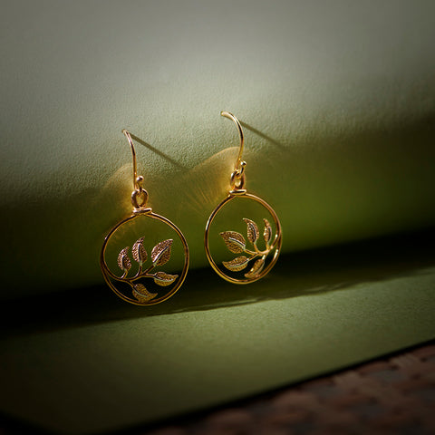 Framed Leaf Gold Drop Earrings