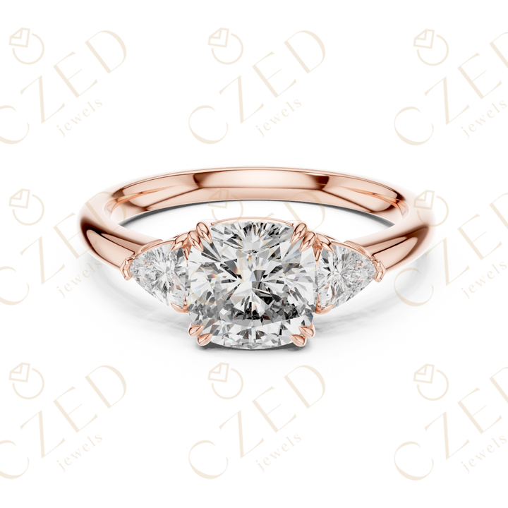 Elegant Trillion Cut Diamond Three Stone Ring with Classic Prong Setting