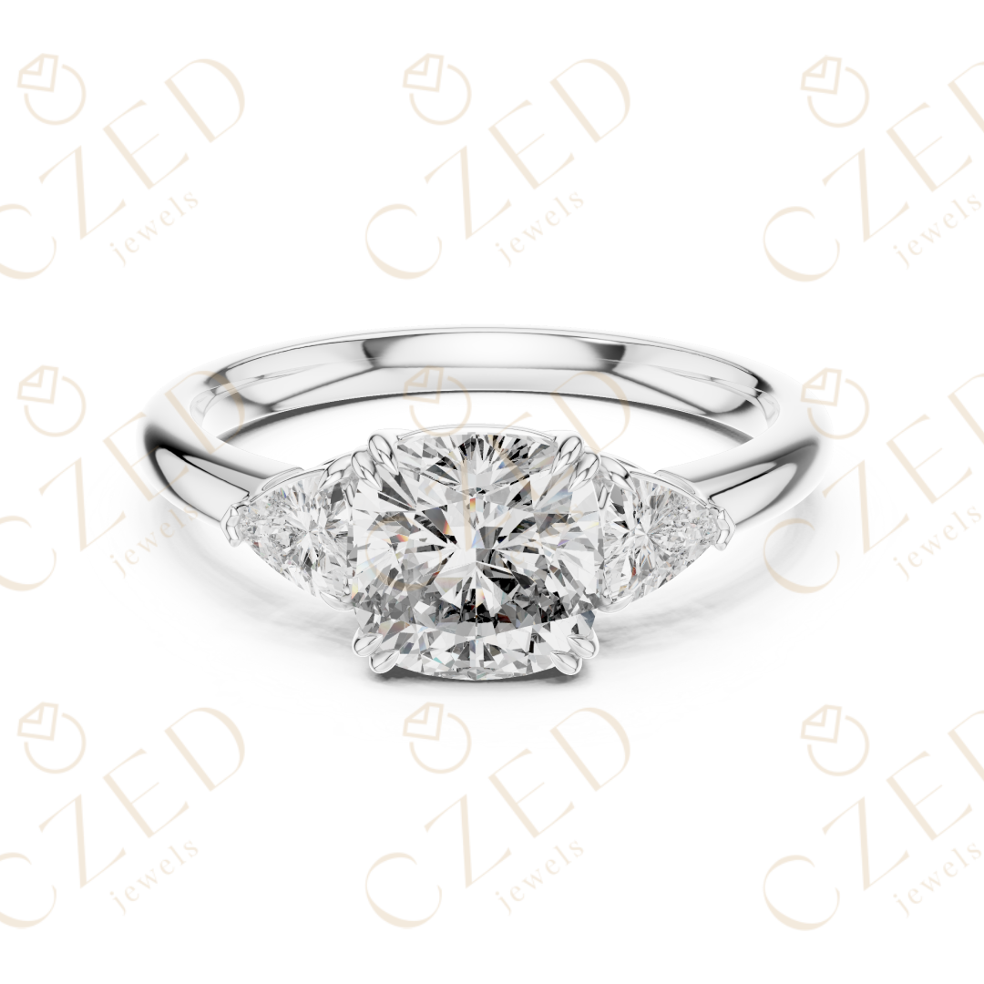 Elegant Trillion Cut Diamond Three Stone Ring with Classic Prong Setting