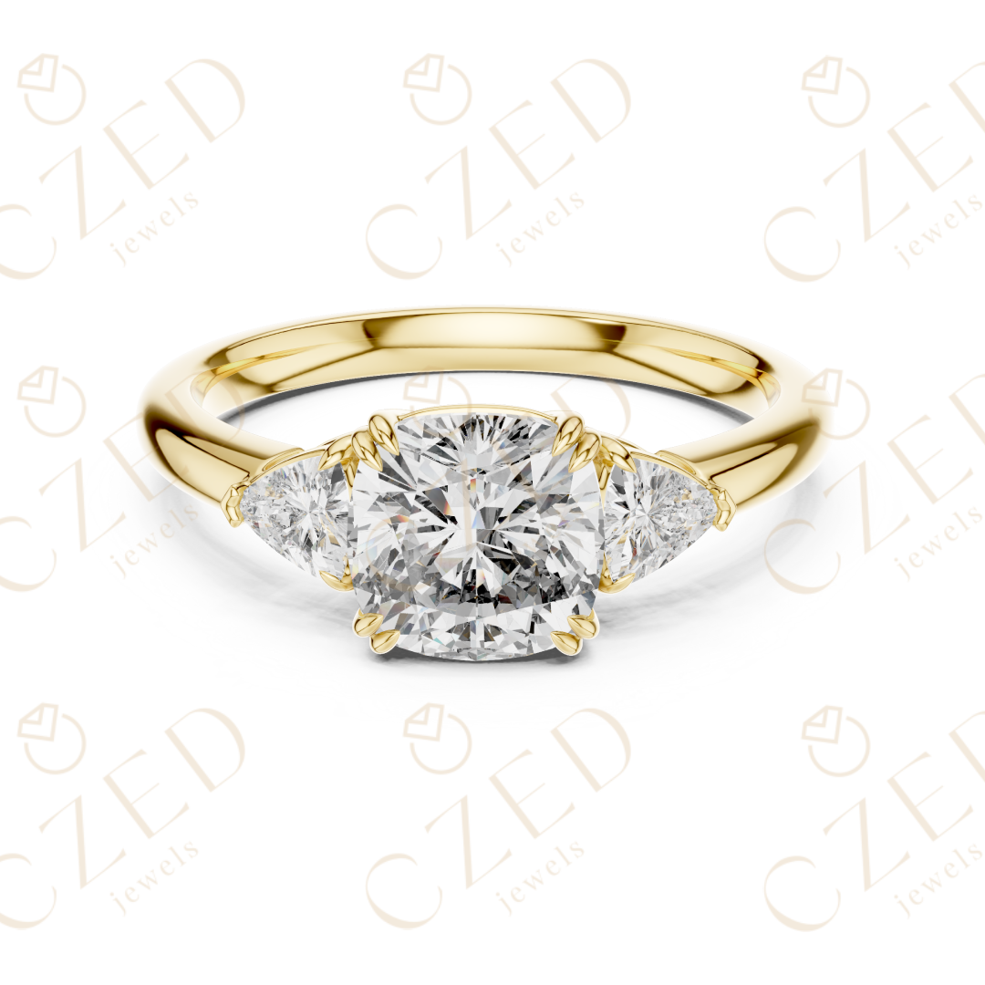 Elegant Trillion Cut Diamond Three Stone Ring with Classic Prong Setting