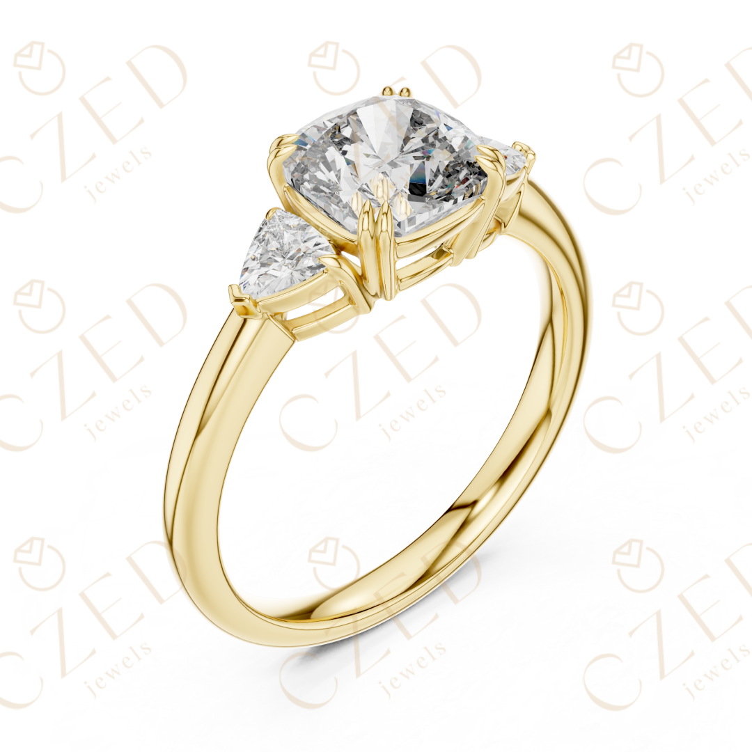 Elegant Trillion Cut Diamond Three Stone Ring with Classic Prong Setting