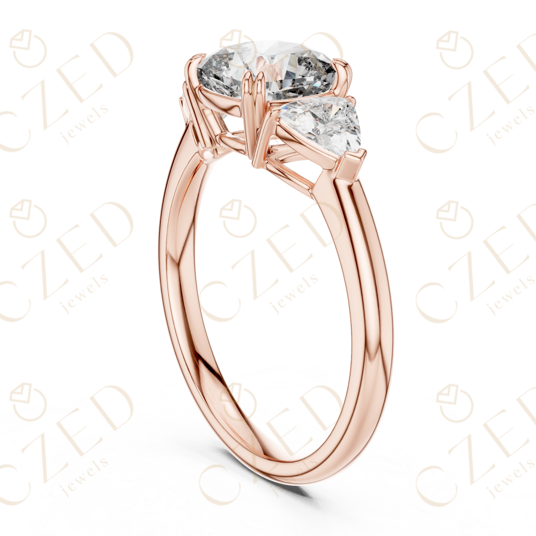 Cushion Cut Diamond Three Stone Ring with Trillion Side Stones