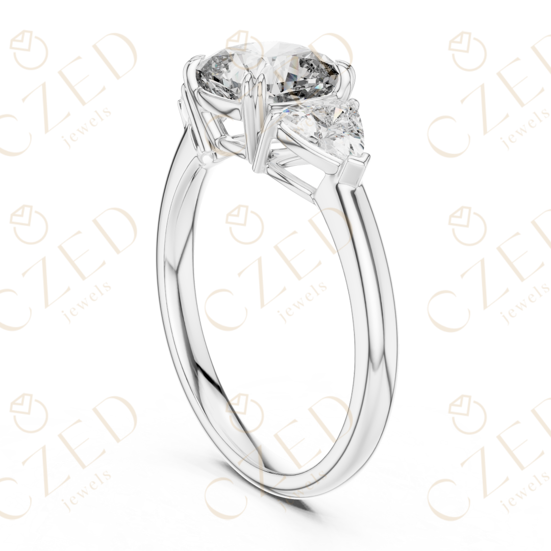 Cushion Cut Diamond Three Stone Ring with Trillion Side Stones