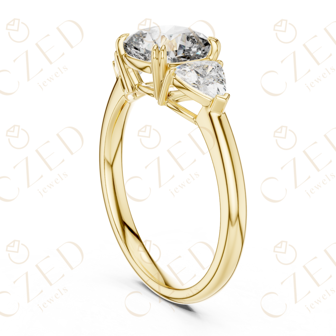 Cushion Cut Diamond Three Stone Ring with Trillion Side Stones