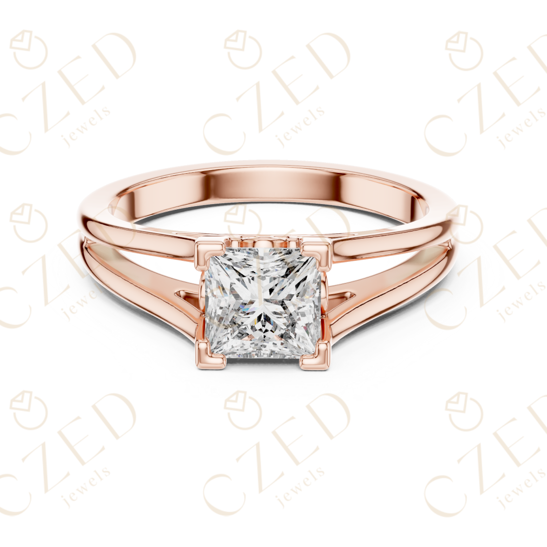 Princess Cut Diamond Solitaire Ring with Split Shank Design