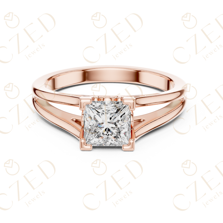 Princess Cut Diamond Solitaire Ring with Split Shank Design