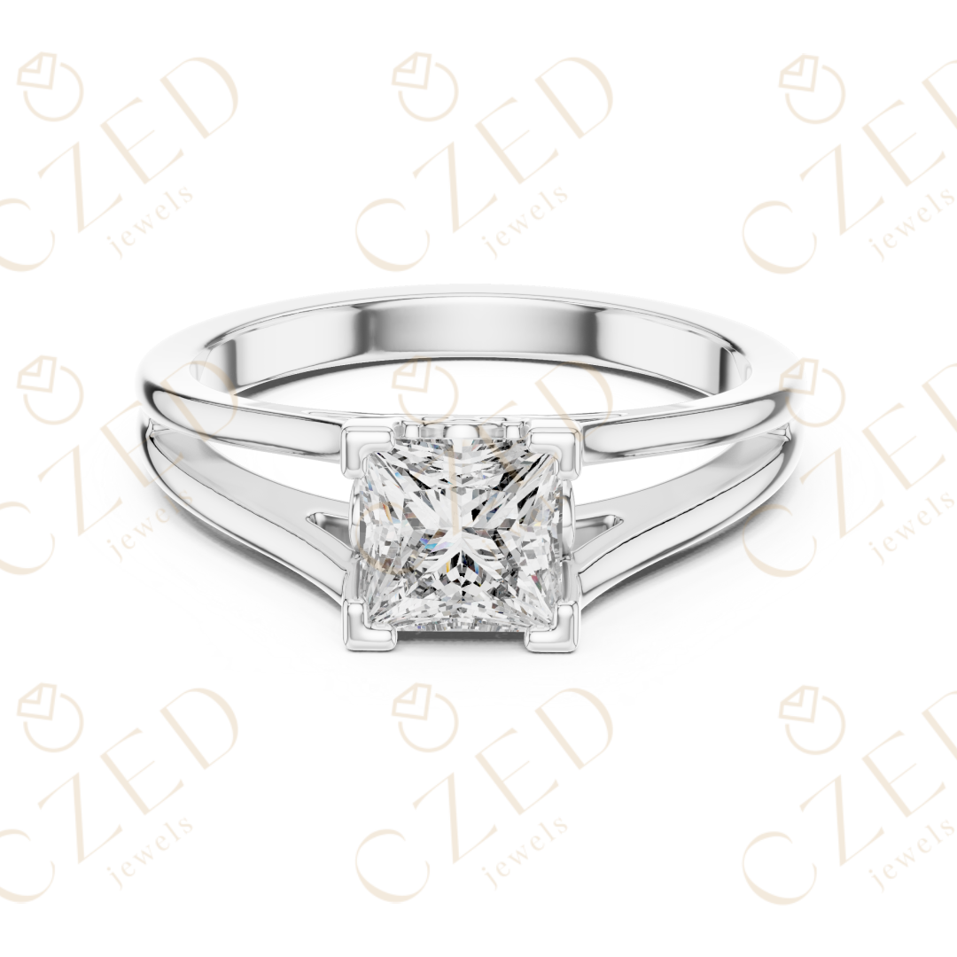 Princess Cut Diamond Solitaire Ring with Split Shank Design